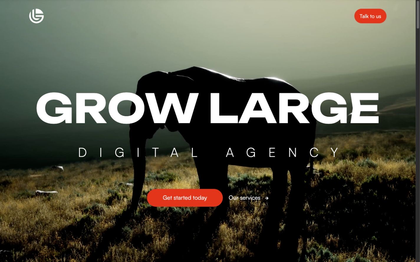 GrowLarge Digital agency hero over an elephant landscape